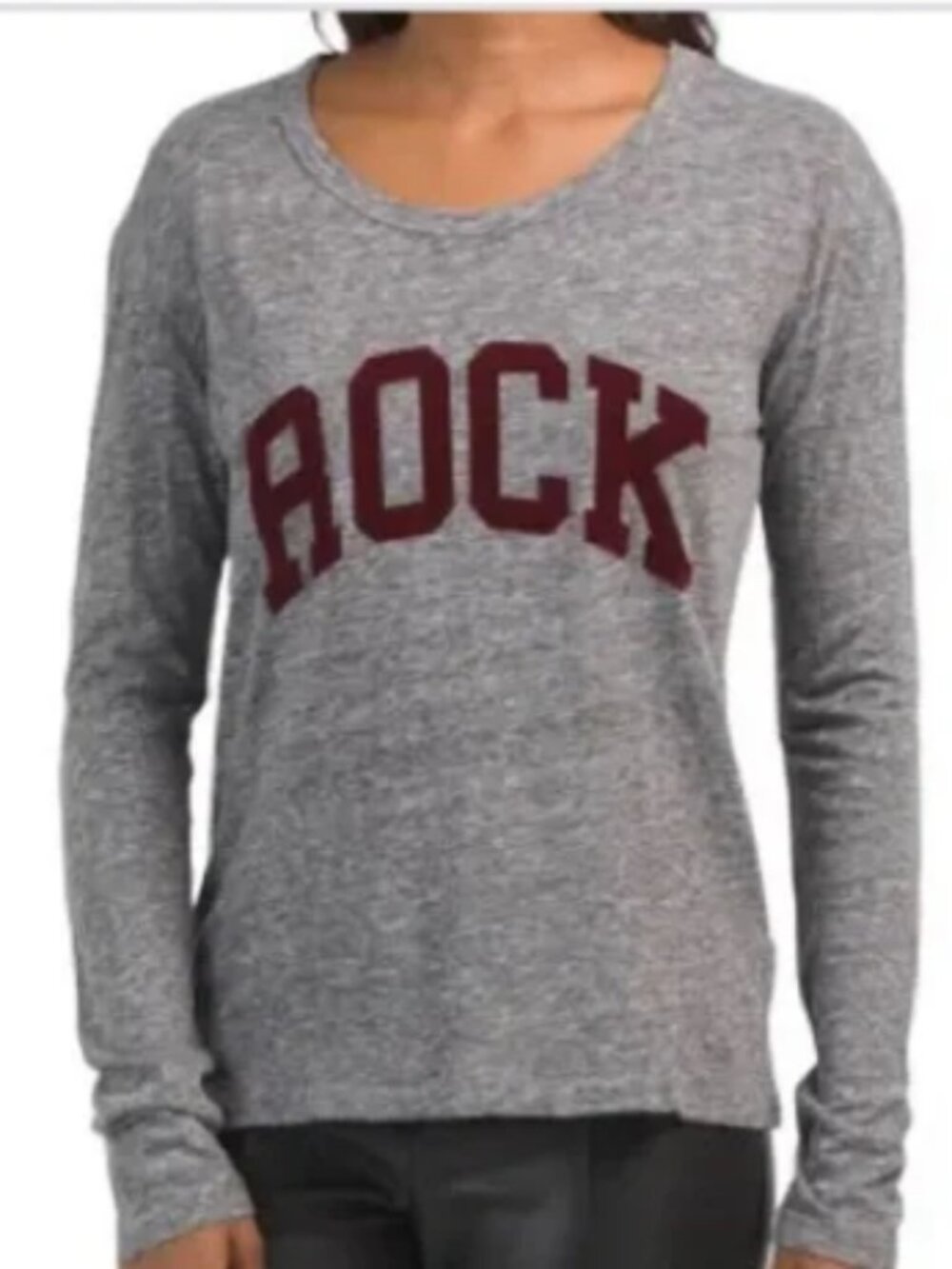 Zadig & Voltaire ROCK Long Sleeve Tee Gray/Maroon Size Medium